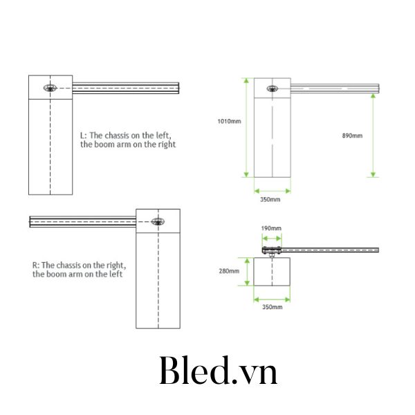 Kích thước barrier tự động BG-300